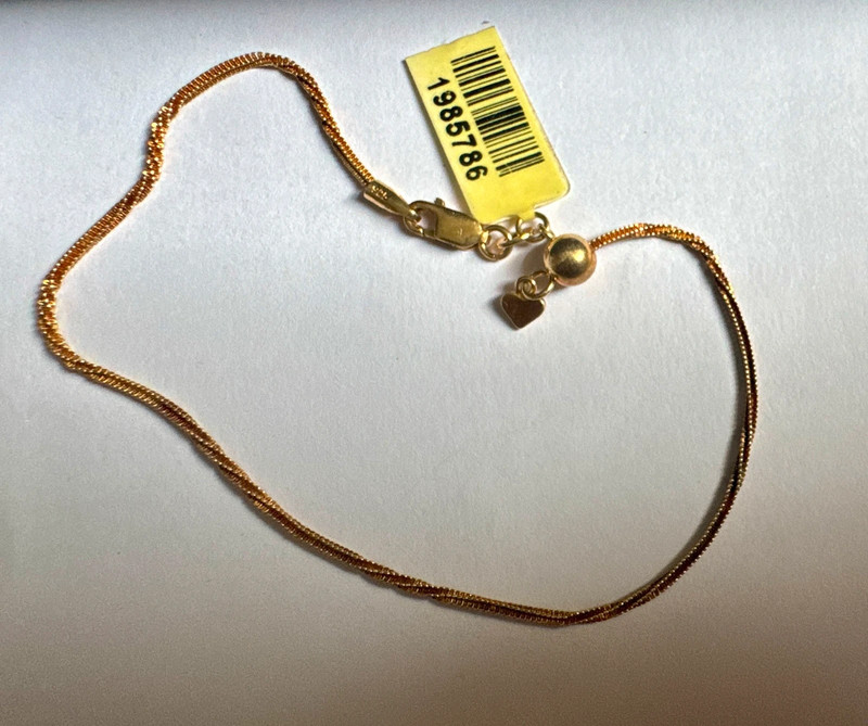 Vintage 925 Gold Sterling Silver Chain Bracelet W/ Heart Drop -18cm#117