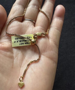 Vintage 925 Gold Sterling Silver Chain Bracelet W/ Heart Drop -18cm