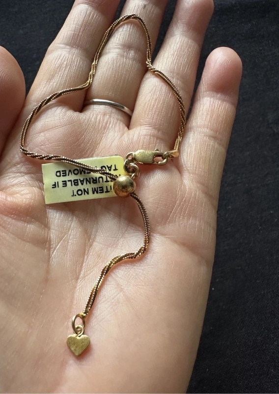 Vintage 925 Gold Sterling Silver Chain Bracelet W/ Heart Drop -18cm#117