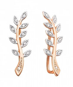Two-tone gold ear cuffs with cubic zirconia, 585 fineness 14K gold