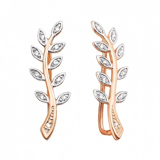 Two-tone gold ear cuffs with cubic zirconia, 585 fineness 14K gold