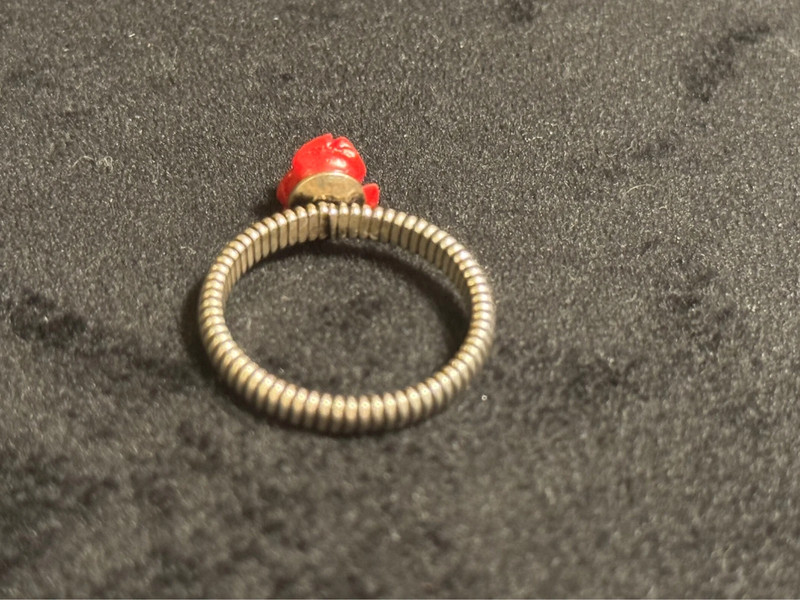 set of red rose coral stud earrings and ring size P(#8)