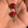 set of red rose coral stud earrings and ring size P(#8)