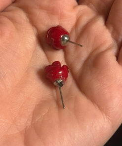 set of red rose coral stud earrings and ring size P