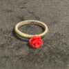 set of red rose coral stud earrings and ring size P(#8)