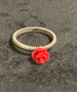 set of red rose coral stud earrings and ring size P