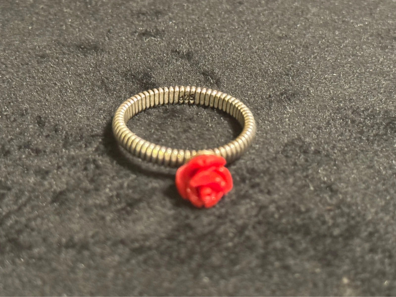 set of red rose coral stud earrings and ring size P(#8)