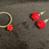 set of red rose coral stud earrings and ring size P(#8)