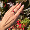 set of red rose coral stud earrings and ring size P(#8)