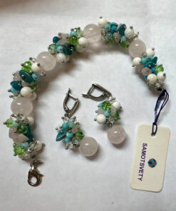 Set of natural stones - rose quartz earrings and bracelet