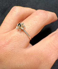 Vintage silver ring with natural powerful sapphire tested , size L (#1)