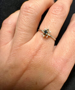 Vintage silver ring with natural powerful sapphire tested , size L