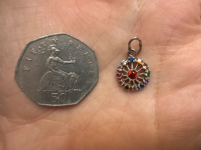 Chakra multi-color Multi Gams Sterling silver round pendant