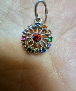 Chakra multi-color Multi Gams Sterling silver round pendant