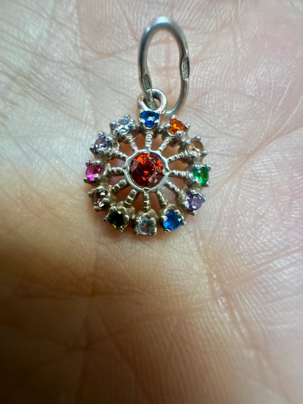 Chakra multi-color Multi Gams Sterling silver round pendant