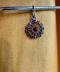 Chakra multi-color Multi Gams Sterling silver round pendant