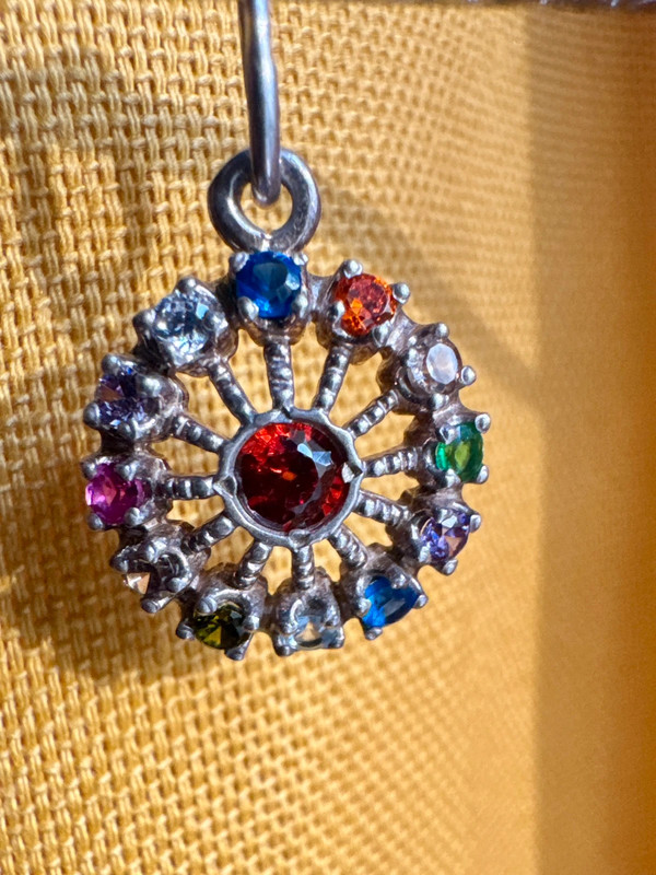 Chakra multi-color Multi Gams Sterling silver round pendant