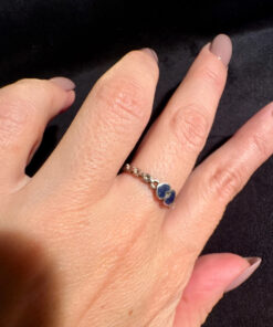 Vintage Sterling Silver Two Lapis Hearts Ring -UK Size O(#23)