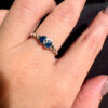 Vintage Sterling Silver Two Lapis Hearts Ring -UK Size O(#23)