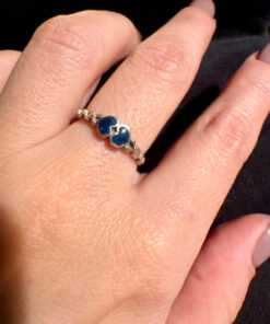 Vintage Sterling Silver Two Lapis Hearts Ring -UK Size O(#23)