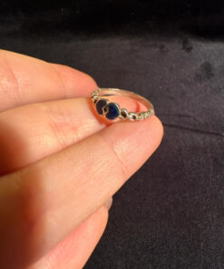 Vintage Sterling Silver Two Lapis Hearts Ring -UK Size O