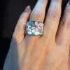Set of earrings rose quartz/ring size O enamel(#25)