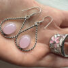 Set of earrings rose quartz/ring size O enamel(#25)