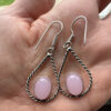 Set of earrings rose quartz/ring size O enamel(#25)