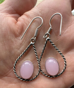 Set of earrings rose quartz/ring size O enamel