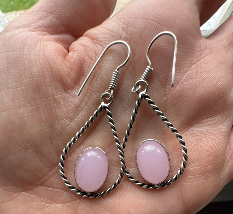 Set of earrings rose quartz/ring size O enamel(#25)
