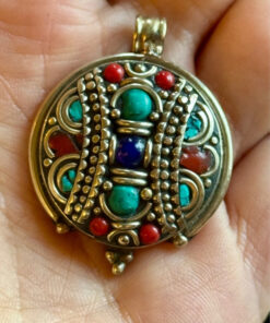 Nepali Tribal Tibetan Turquoise Red Coral Lapis Lazuli Pendant 1.5