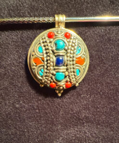 Nepali Tribal Tibetan Turquoise Red Coral Lapis Lazuli Pendant 1.5(#28)