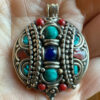 Nepali Tribal Tibetan Turquoise Red Coral Lapis Lazuli Pendant 1.5(#28)