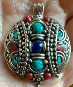 Nepali Tribal Tibetan Turquoise Red Coral Lapis Lazuli Pendant 1.5