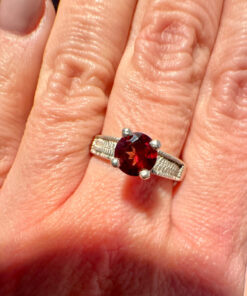 Sterling Silver Ring with Red Cubic Zirconia - UK Size O(#26)