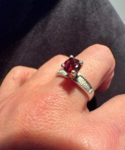 Sterling Silver Ring with Red Cubic Zirconia - UK Size O