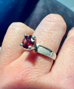 Sterling Silver Ring with Red Cubic Zirconia - UK Size O(#26)