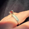 Sterling Silver Ring with Red Cubic Zirconia - UK Size O(#26)