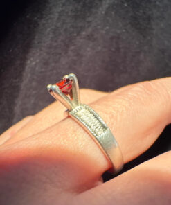 Sterling Silver Ring with Red Cubic Zirconia - UK Size O