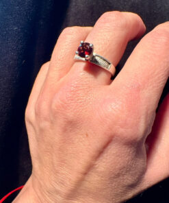 Sterling Silver Ring with Red Cubic Zirconia - UK Size O