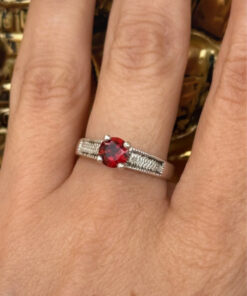 Sterling Silver Ring with Red Cubic Zirconia - UK Size O