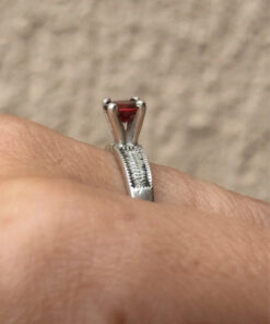 Sterling Silver Ring with Red Cubic Zirconia - UK Size O