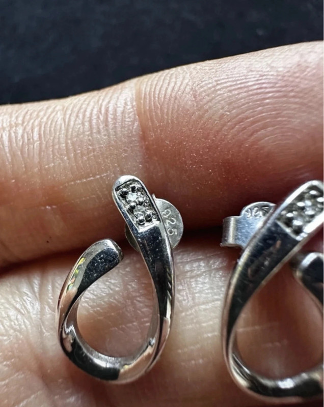 “White Ice London “925 Sterling Silver Tested 2 natural Diamonds each Earring