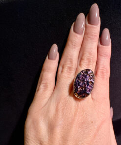 Purple Titanium Druzy 925 Silver Ring Uk size N (#30)
