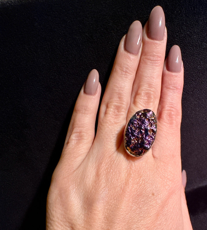 Purple Titanium Druzy 925 Silver Ring Uk size N (#30)