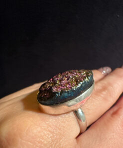 Purple Titanium Druzy 925 Silver Ring Uk size N