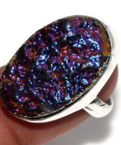 Purple Titanium Druzy 925 Silver Ring Uk size N (#30)