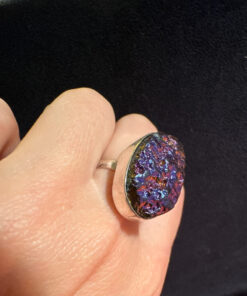 Purple Titanium Druzy 925 Silver Ring Uk size N
