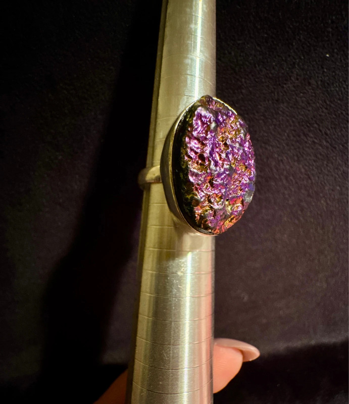 Purple Titanium Druzy 925 Silver Ring Uk size N (#30)