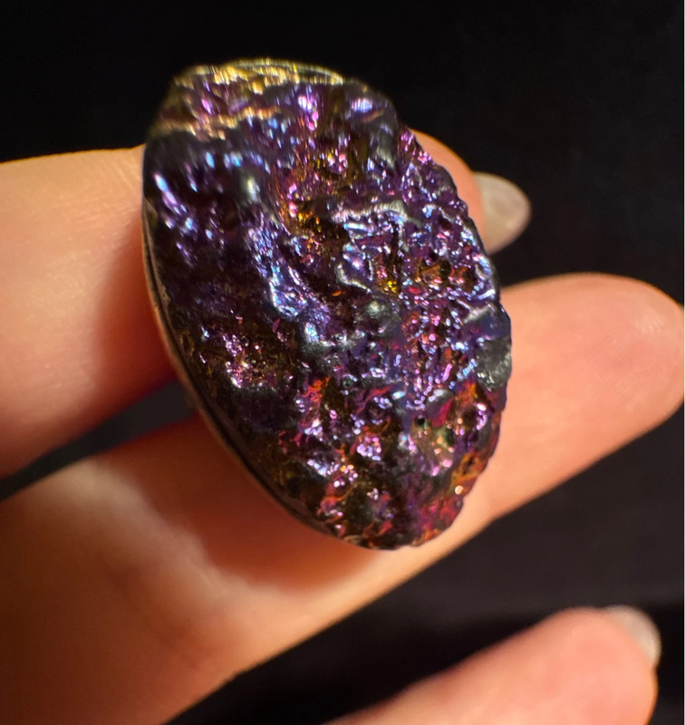 Purple Titanium Druzy 925 Silver Ring Uk size N (#30)